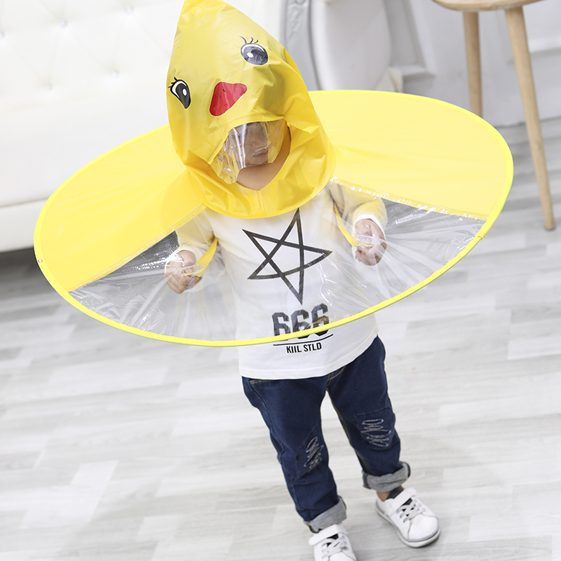 UFO Children Raincoat Cute Yellow Duck Rain Cover Kids Waterproof Rainwear Girl Boy Travel Fishing Hat With Umbrella