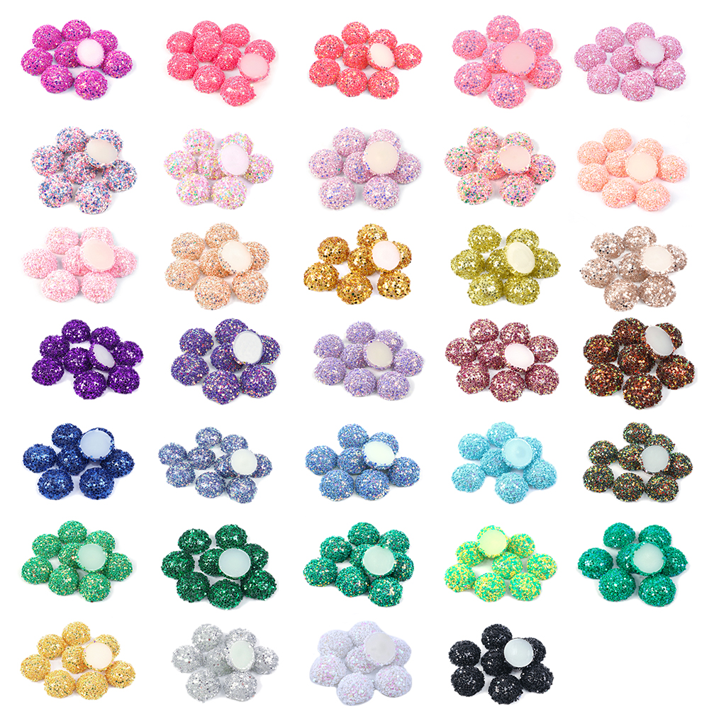 20 st 14 x 14mm tjocka halvcirkelformade glitterpärlor för hårbågedekoration gör-det-själv-örhängen smyckenstillverkning ,20 yc 6625