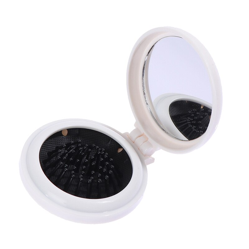Women Girl Travel Foldable Folding Hair Brush with Mirror Pocket Air Bag Comb: WH