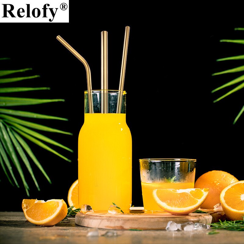 4pcs Stainless Steel Straws Eco-friendly Straw Reusable Drinking Straws with Clean Brush Coffee Milk Tea Straw Bar Home Tools