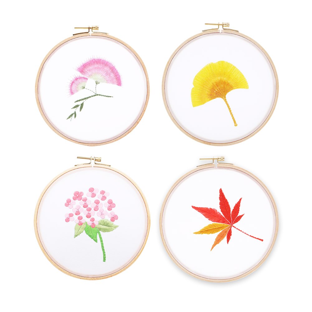 Stamped Linen Cloth Circle Embroidery Hand-stitched Cross Stitch Kits Flower Plant Print Art Crafts Needlework Sets