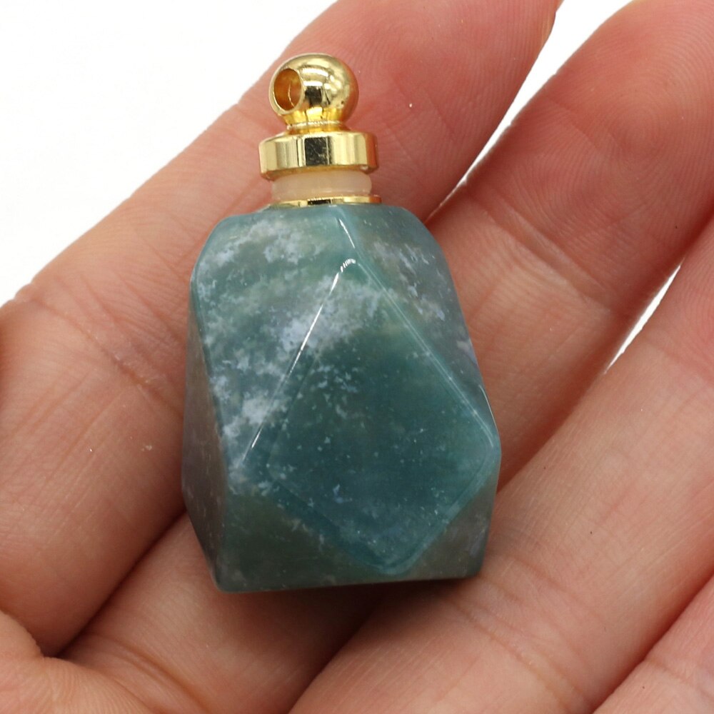 Natural Gem Stone Faceted Perfume Bottle Pendant Quartz Agates Essential Oil Diffuser Charms for Jewelry Making Necklace 25x37mm: Aquatic Agate