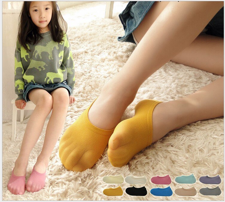 Chaussettes bateau courtes invisibles pour enfants, , en Silicone, couleur bonbon, noir, beige, 5 pièces