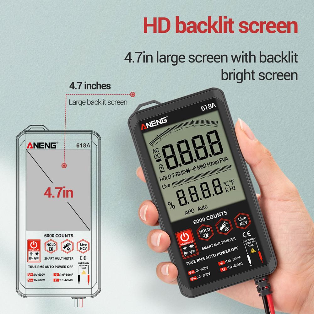 618A Smart Touch Digital Multimeter DC/AC Analog Tester True RMS Transistor Capacitor NCV smart Auto/Manual Testers