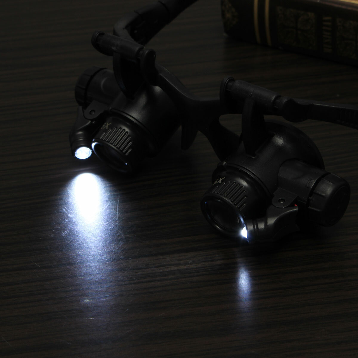Hoofdband LED Licht Bril Vergrootglas 10X 15X 20X 25X Dual Eye Loep Lens voor Horlogemaker Sieraden Optische Lens glas Vergrootglas