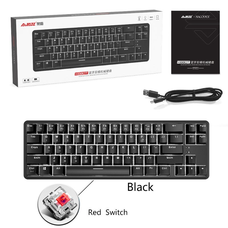 Wired Bluetooth 68 Keys with Anti-ghosting Mechanical Keyboard for Ajazz K680t Different Backlight Modes: Black Red Switch