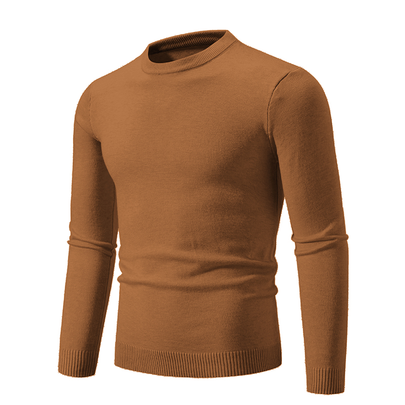 Prendas de punto de otoño para hombre, suéter fino básico elástico ajustado con capa interior, Color sólido, informal, versátil: XXL / Castaño