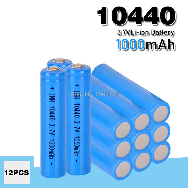 10440 aaa koko 3.7v 1000 mah 10440 litium-li-ion akku painikekansi radiopeliohjaimen led-valo taskulamppukello: 12 kpl