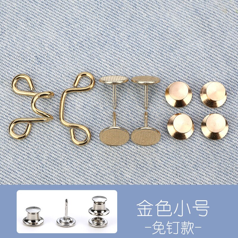 Draai Taille Artefact Pin Accessoires Nail-Gratis Broche Jeans Jas Broek Taille Aanpassing Pin Afneembare Universele Vaste Knop: gold-S