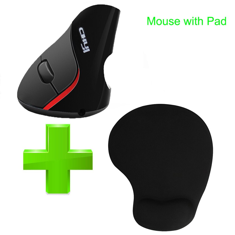 CHYI Wireless Vertical Mouse Ergonomic 1600DPI Optical Muase Rechargeable USB Computer Mice With Mouse Pad For Laptop Gamer PC: Black Mouse And Pad