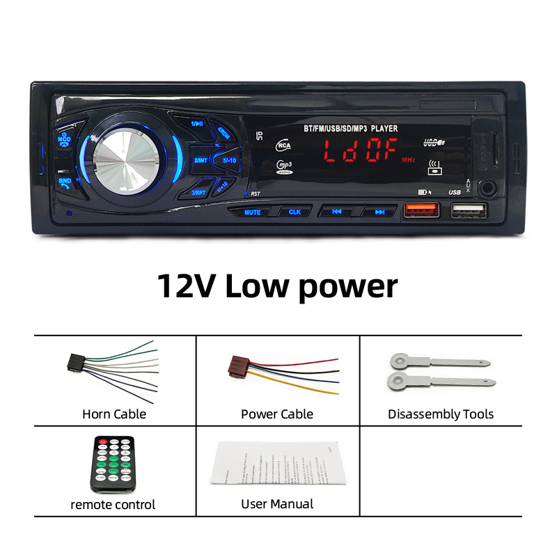 Bilradio 1 din stereospiller digital bluetooth bil  mp3 -spiller fm-radio stereo lyd musikk usb/sd med aux-inngang i dashbordet 3015: Svart