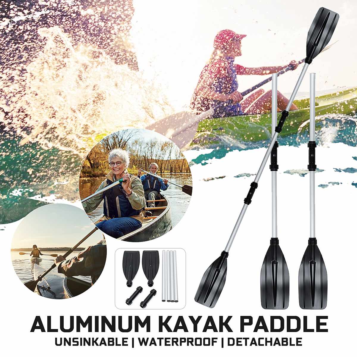 2 Stuks Afneembare Monteren Versterkt Aluminium Boot Oars Peddel Lange Roeispaan Pvc Opblaasbare Boot Vissen Kajak Kano Peddel Pad
