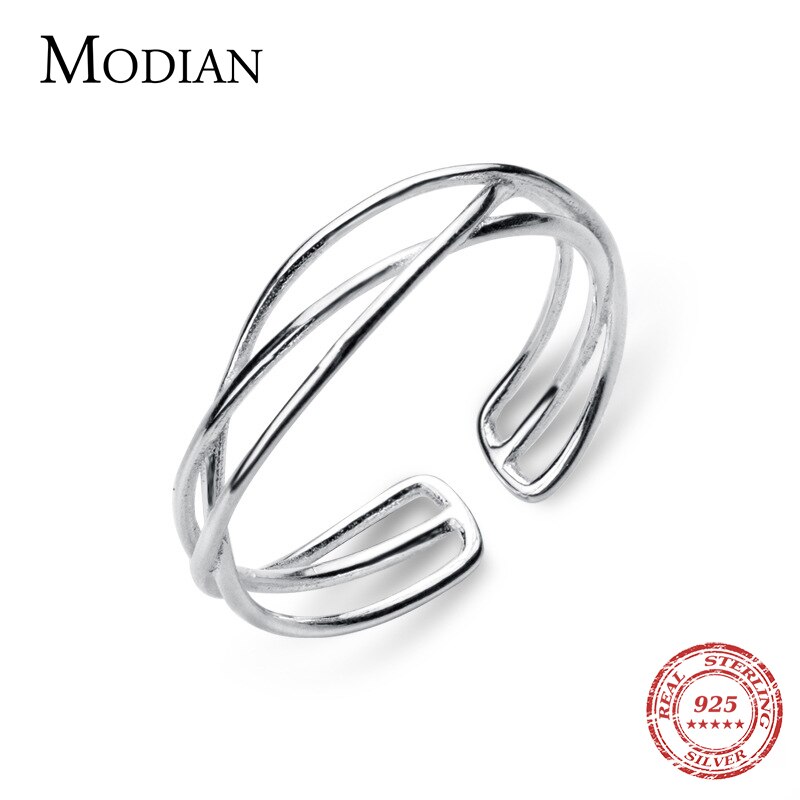 Modian géométrique trois couches ligne anneau pour les femmes réel 925 en argent Sterling ouvert Abjustable bagues Fine bijoux