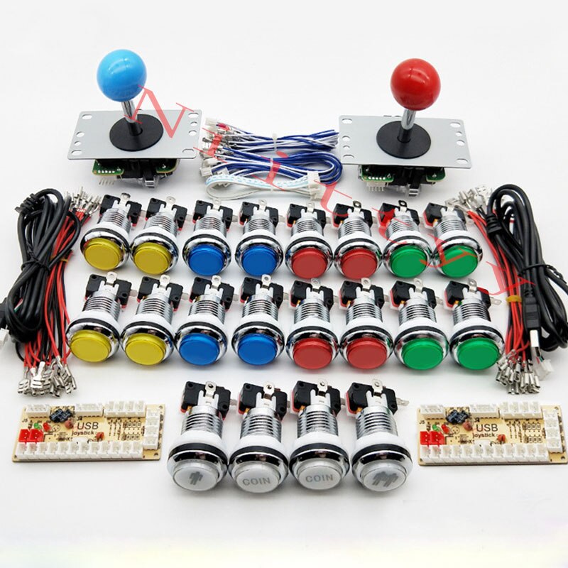 Amerikaanse Stijl Arcade Kast Diy Kit Voor 5V Led Chrome Drukknop Sanwa Joystick 2 Speler Push Coin Button nul Vertraging Voor Pc