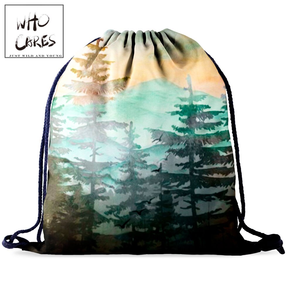 Natural Drawstring Bag Backpack Women Portable Shopping Bag Casual 3D Printing Forest Outdoor Travel Bag