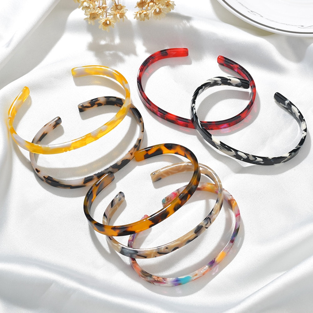 Acrylic Leopard Resin Bangles Bracelets for Women Girls Colorful Cuff Open Bangles 6mm Width Jewelry Party