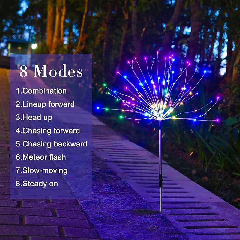Luz solar de fogos de artifício ao ar livre à prova dwaterproof água solar jardim flor luzes com 8 modos flash string luz de fadas para iluminação ao ar livre