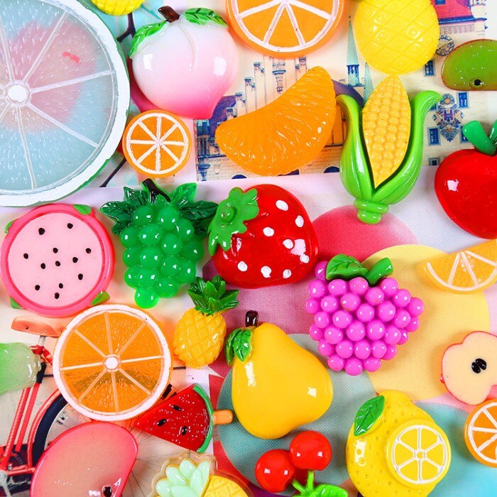 10PCS Slime Charms With Donut Candy Sugar Chocolate Cake Resin Flatback of Slime Beads for Ornament Phone Case Decoration: Fruit 10 pieces