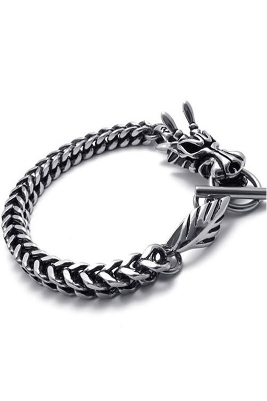Men's Jewelry Bracelet Stainless Steel Dragon Biker Black Silver
