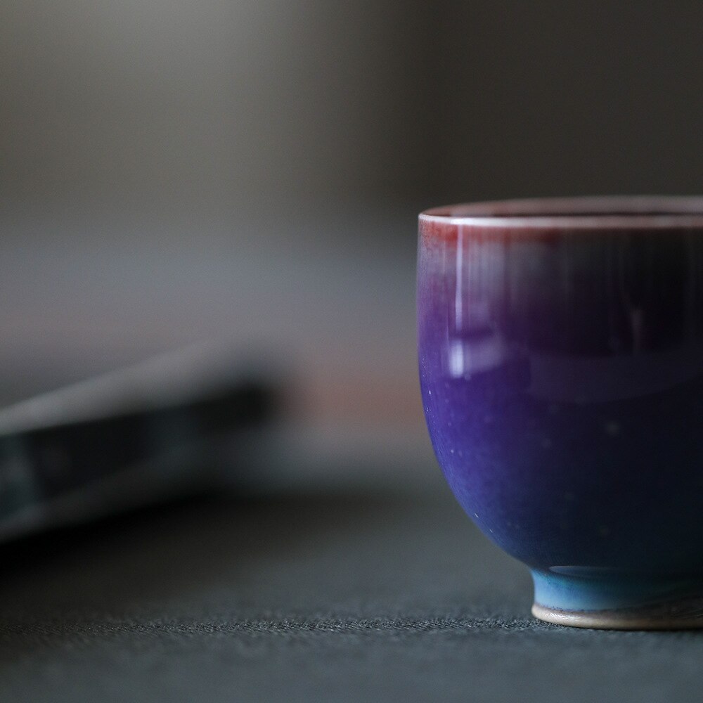 70Ml Paars Glazuur Chinese Retro Handgemaakte Willekeurige Textuur Kleur Glazuur Hoge Temperatuur Firing Keramische Theekopje Porselein Theekopje