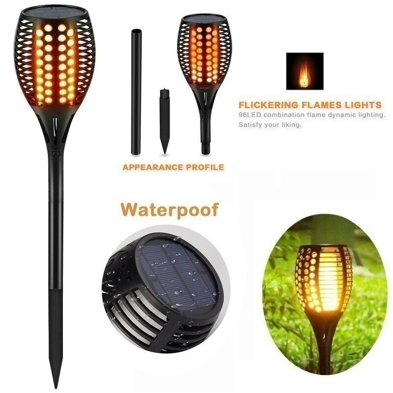 96 LED Solar Tiki Torch Outdoor Waterproof Flame Lights Lantern Lamp Garden Pathways Yard Patio Torch Lights Decor