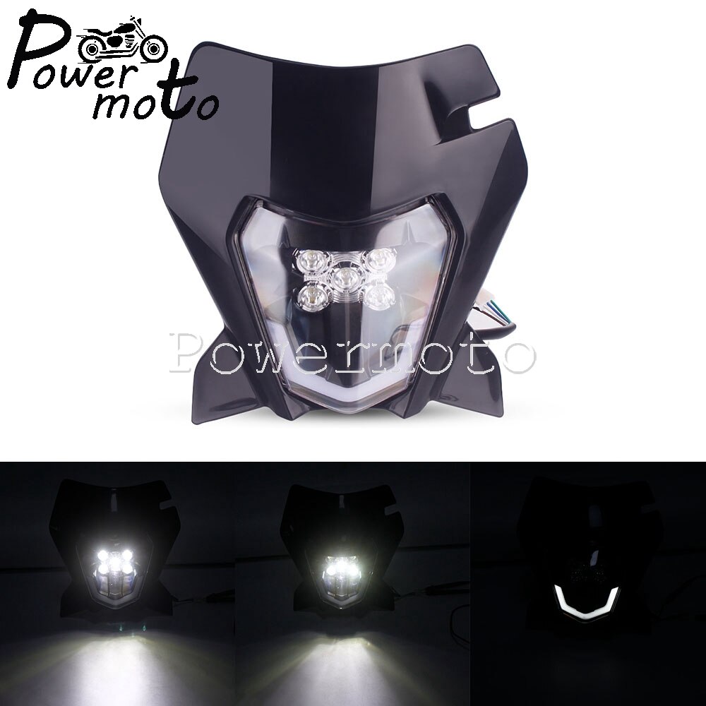 Enduro MX Dirt Bike Hi/Lo Beam Headlamp LED Headlight Mask For EXC EXC-F XC-W 250 300 350 450 500 690 SMC Enduro FREERIDE 250: 058 black