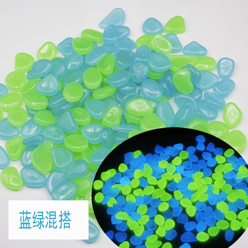 Lichtgevende steen kleurrijke lichtgevende kiezel tuin aquarium aquarium tuinpaden wet pad decoratie: Blauwe en groene mix