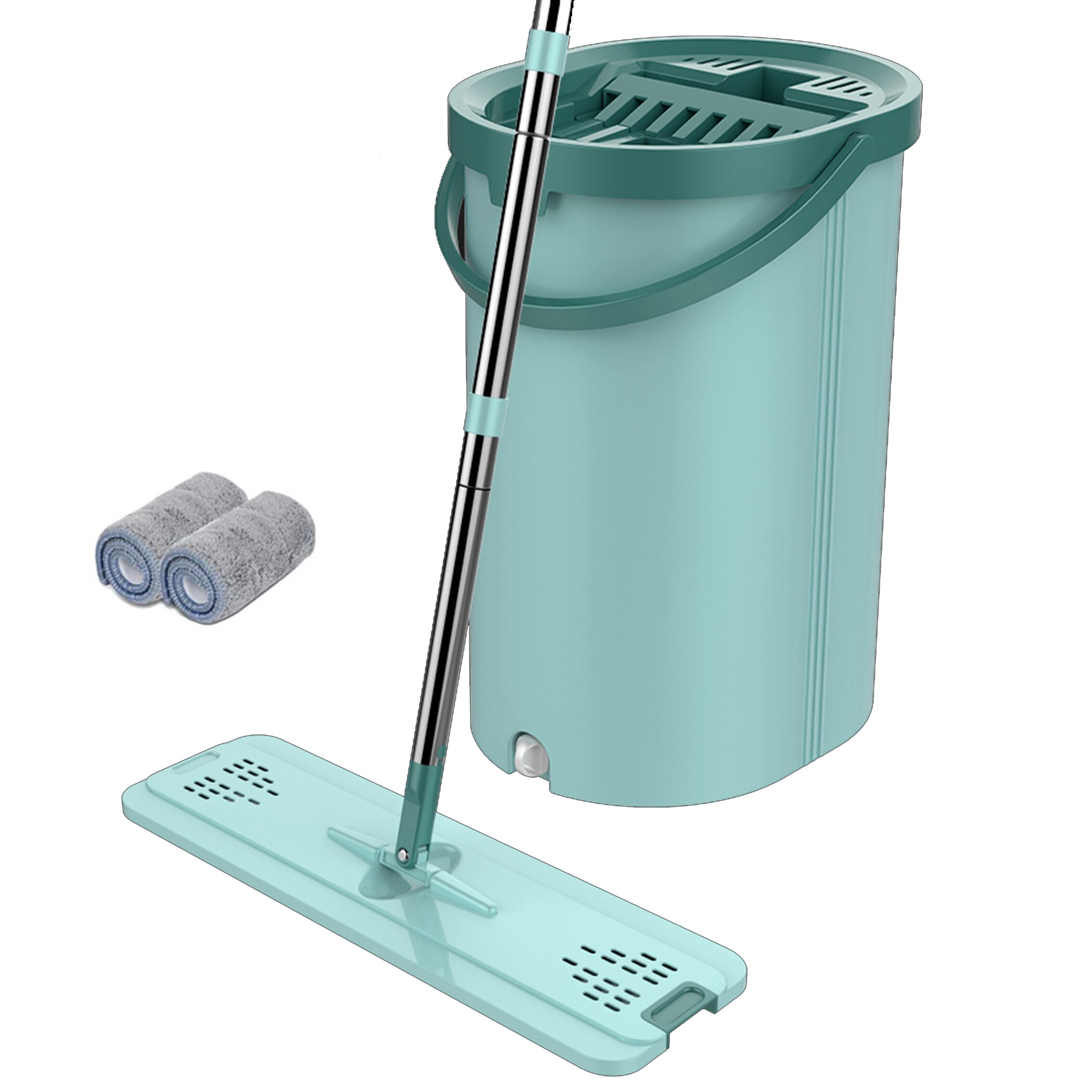 Magic Microfiber Cleaning Mops Flat Squeeze Magic Automatic Home Kitchen Floor Cleaner Free Hand Mop with Bucket: With 2pcs cloth