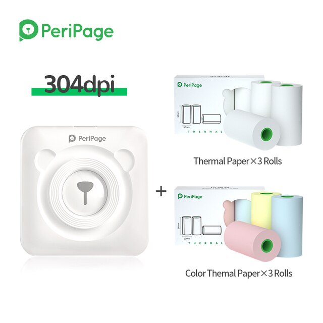 304dpi PeriPage A6 Etikett Drucker hoch Definition Druck Thermische Mini Drucker 2 &quot;Foto Rechnung Drucker für Android und iPhone: 304 Weiß 6 Papiere