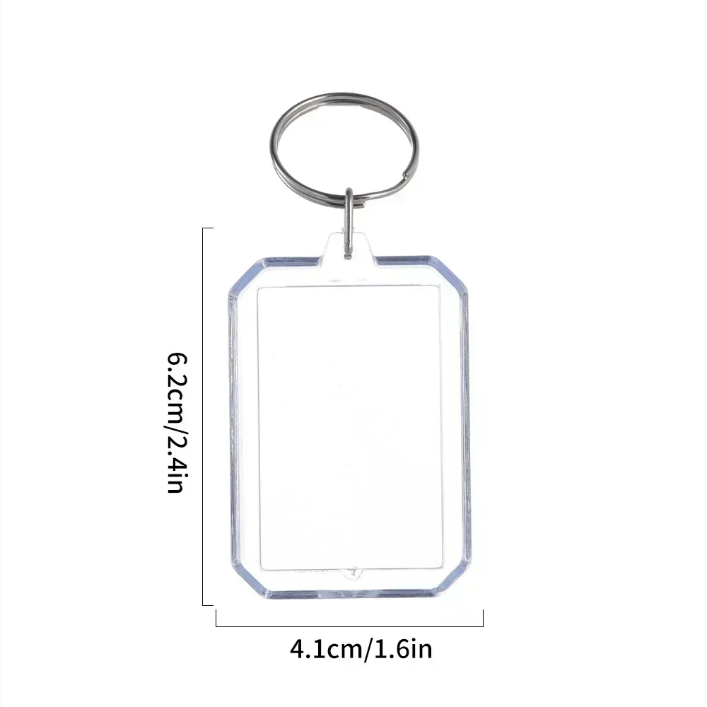 5/50 stuks transparante rechthoek blanco helder acryl inzetstuk foto fotolijst sleutelhanger sleutelhanger DIY splitring sleutelhanger
