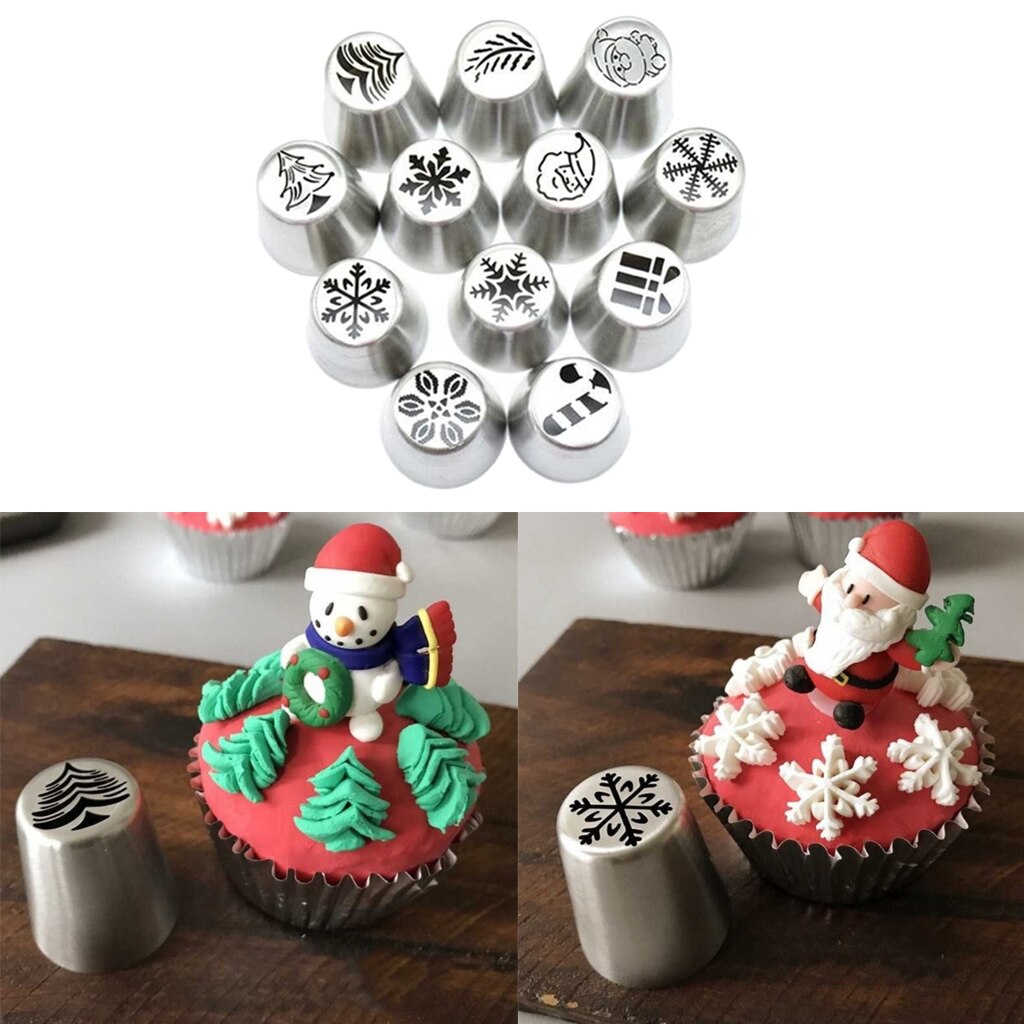 12 Stuks Russische Piping Tips Kerst Cake Icing Frosting Nozzles Voor Cupcake Decoratie, Kerst