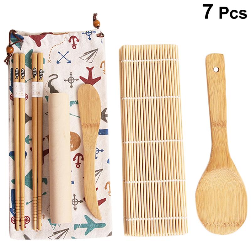 1 set / 7 st bambu sushi gör kit diy sushi verktyg köksredskap sushi maker för hembutik: Default Title