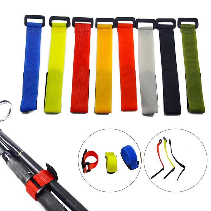 10 pièces réutilisable canne à pêche cravate sangle de maintien bretelles attache crochet boucle liens canne à pêche sangle cravates en plein air pêche Gadget