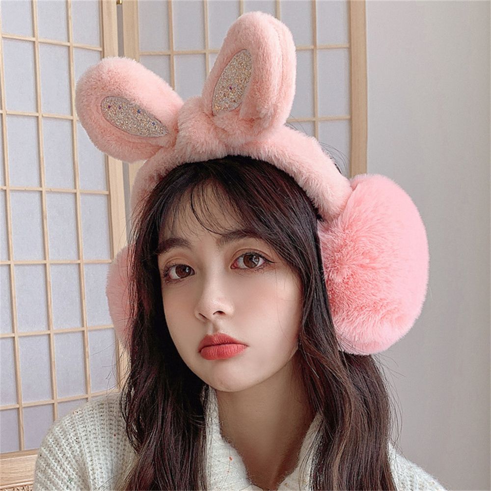 Women Lovely Ear Muffs Ear Warmer Cute Rabbit Ear Winter Headband Sequins Thermal Plush Lovely Ear Muffs