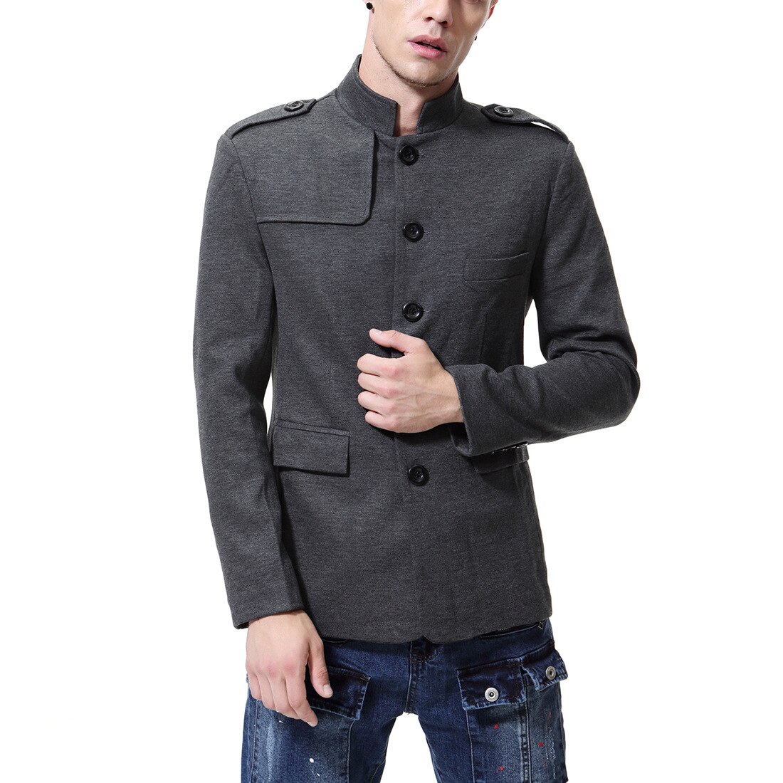 Neue Chinesische Kunst Geschäft Blazer Männer lässig Stehkragen Männlichen kleidung schlank passen Herren Mantel Jacke Größe S-2XL: Grau / S