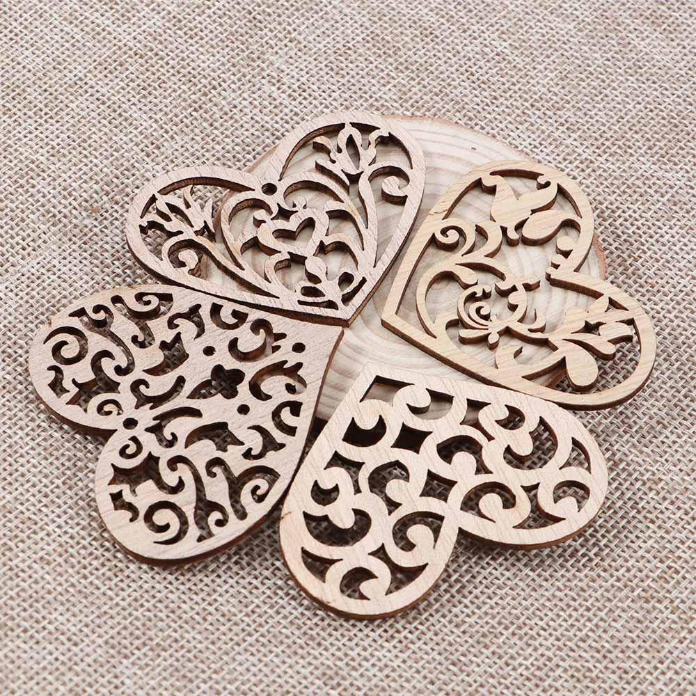 10 Pcs Carving Hollow Heart Pattern Wood DIY Crafts Scrapbooking Painting Collection Craft Handmade DIY Home Decoration