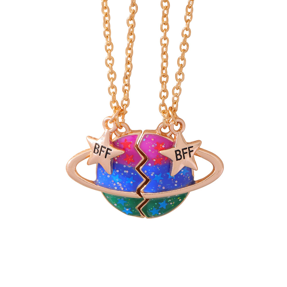 Paar Roze Blauw Hart Gebroken Beste Vrienden Ketting Hanger Ketting BFF Vriendschap Leuke Sieraden Cadeaus Voor Kinderen 2 stks/set: Platinum Plated
