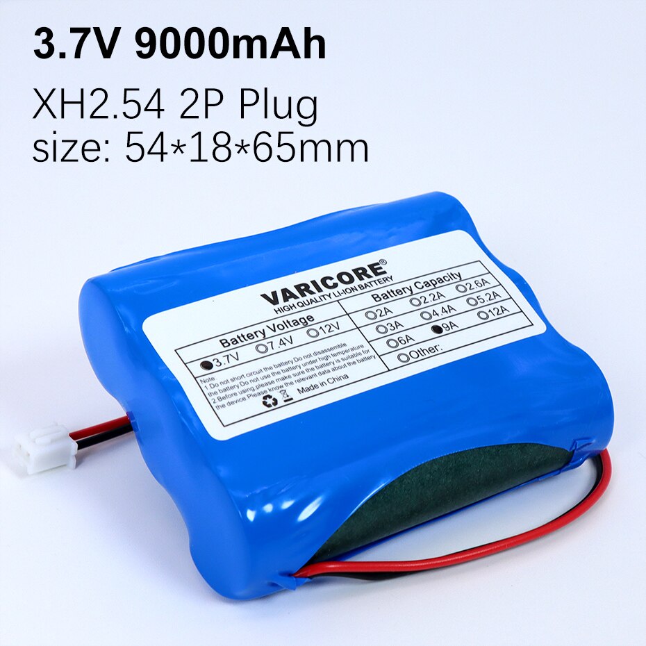 3.7V/4.2V 18650 Li-ion battery 3000mAh 5200mAh 6000mAh 9000mAh 12000mAh with PCB protection XH 2.54 2P Plug: 3.7V 9000mAh