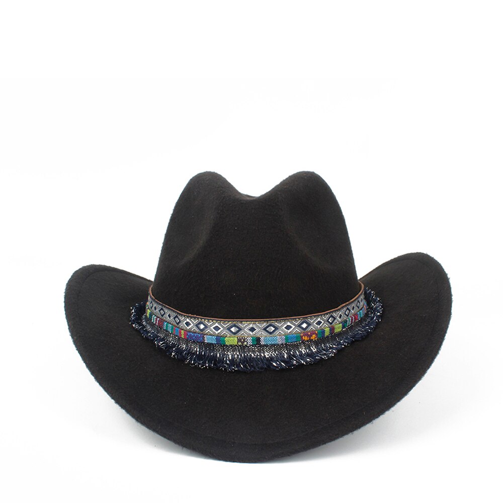 Kvinder uld hul western cowboyhat roll-up skygge dame outblack sombrero hombre jazz kasket størrelse 56-58