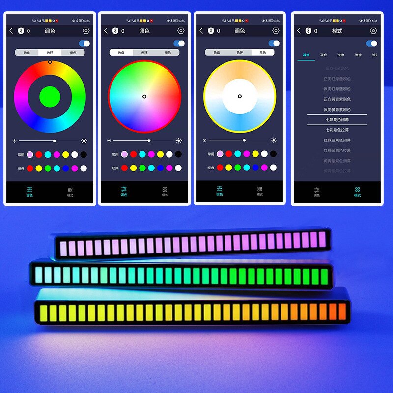Lumières LED colorées de contrôle du son, rvb, contrôle par application, lumière de ramassage de rythme de musique, DJ Disco, voiture, TV, ordinateur de bureau, décoration