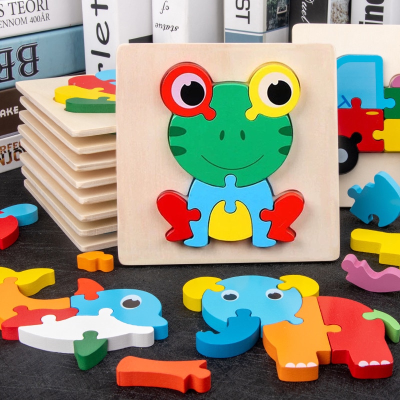 Children's wooden 3D cartoon animal three-dimensional puzzle baby early education small jigsaw puzzle toy