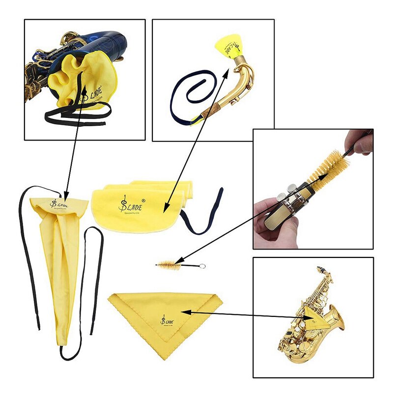 Slade 4 In 1 Saxofoon Cleaning Care Kit Inclusief Sax Schoonmaakdoekje, Mondstuk Borstel Voor Klarinet, Fluit, wind & Houtblazers Ins