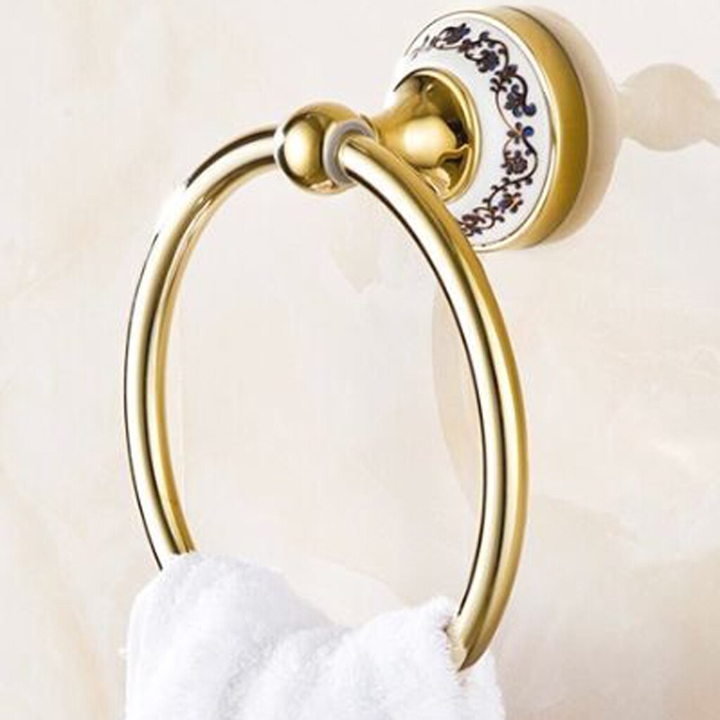 Soporte de toalla de mano para baño, colgador de anillo de toalla colgante, accesorios de baño para Hotel de estilo redondo, montaje en pared de acero inoxidable: Oro