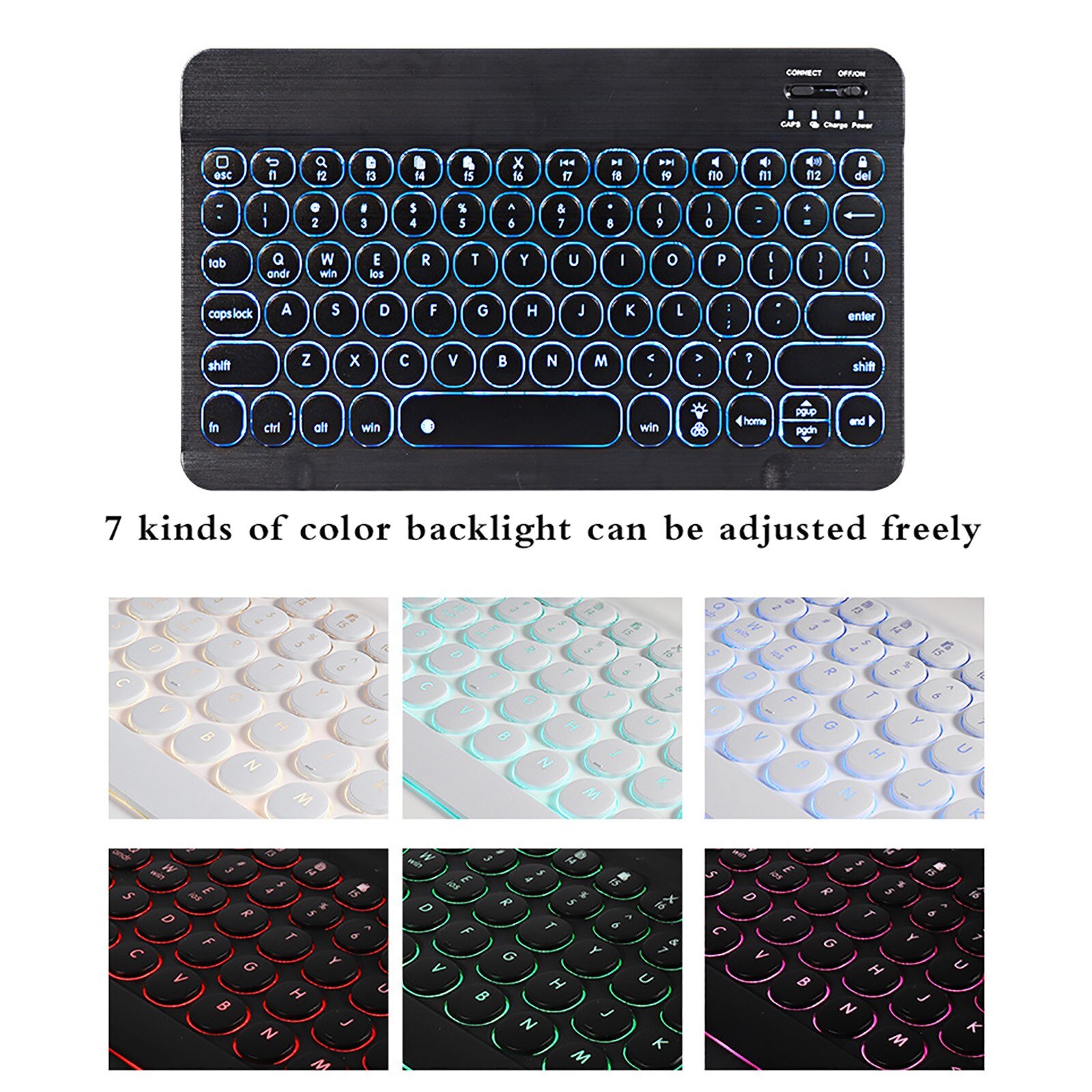 Teclado sem fio portátil bluetooth ultra fino 7 cores led retroiluminado para ipad mini 7.9 teclado para android para windows #3