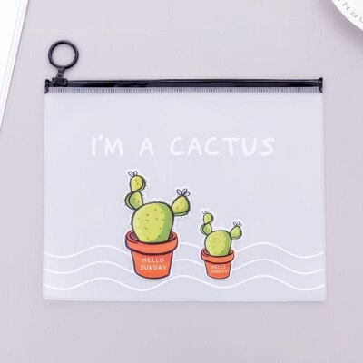 Cactus transparente de PVC de A5 Documento de la carpeta de archivos bolsa de papelería para estudiante niños lápiz caso caja de
