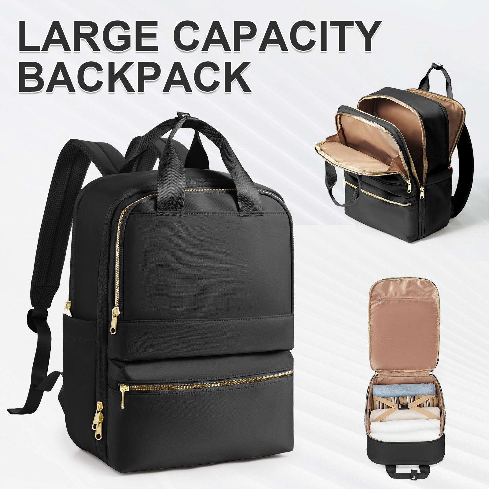 Mochilas de moda feminina para trabalho de negócios universitários, mochila de viagem elegante bolsa feminina mochila de lazer, mochila do professor: Preto