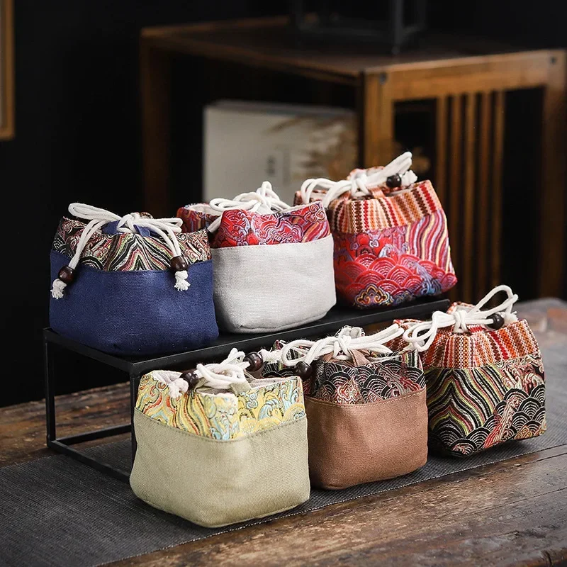 Vintage Theewaar Opbergtas Outdoor Reizen Keramische Theekopjes Katoen en Linnen Trekkoord Doek Zakken Kung Fu Thee Accessoires