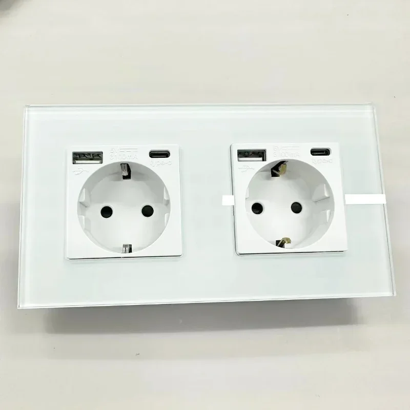 Vägguttag med usb typ c-brytare och uttag med tv-internet cat 6 -gränssnitt eu-standard vit kristallglasströmbrytare