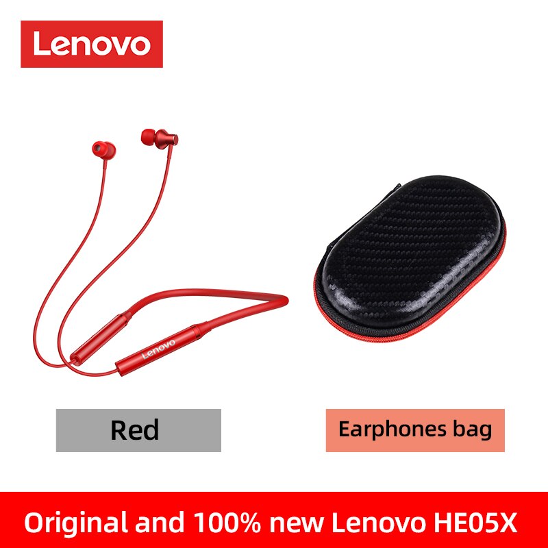 Lenovo HE05X Speaker Sport Wireless Bluetooth 5.0 In-Ear Earphone Waterproof Headphone Sports Neckband Headsets For Mobile Phone: red case