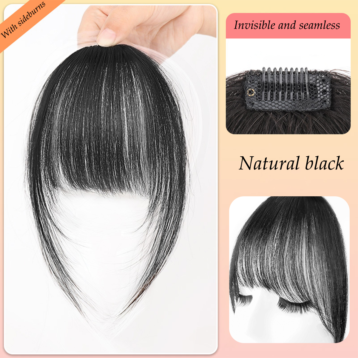 Flequillo de pelo sintético Natural, accesorios para el cabello, extensión de cabello con Clip para la frente para mujer con curvatura Natural de patillas: #1